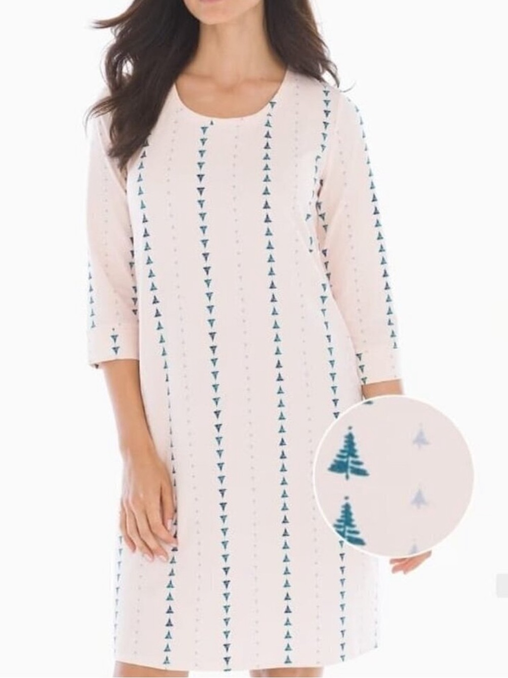 Soma Embraceable 3/4 sleeve sleepshirt, Tree Stripe Porcelain, M, NWT